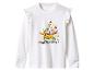 Wit T-shirt met lange mouwen, ruches op de schouders en een kerstrendierprint