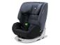 Siège auto pour enfant gris et noir avec des accents verts, sur fond blanc