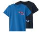 Deux t-shirts enfant à manches courtes, un bleu avec 'SPIDER-MAN' et un noir avec 'MAN'.