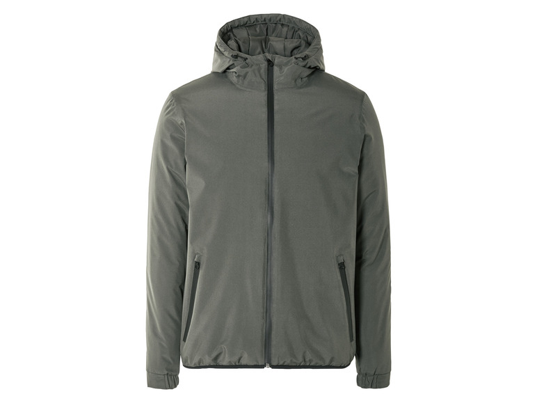 Een groene windjack met capuchon.