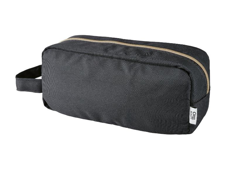 Zwarte toilettas met beige rits en zijhandvat
