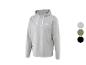 Lichtgrijze hoodie met witte trekkoorden en kangoeroezak, met kleuropties.