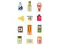 Une collection d'aliments jouets, incluant lait, fromage, yaourt, confiture et pâtes.