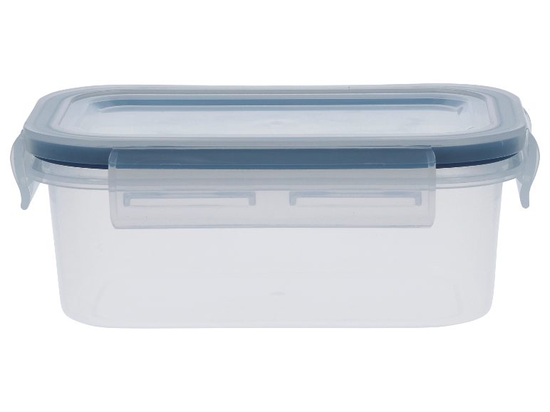 Transparante plastic opbergdoos met deksel.