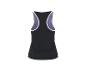 Débardeur de sport noir pour femme avec empiècements violets, vue arrière.