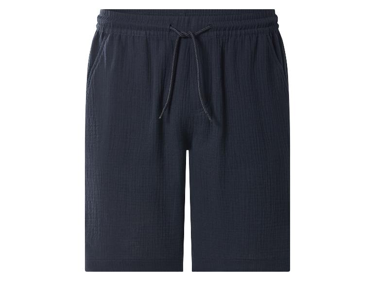 Donkerblauwe herenshort met gerimpelde elastische tailleband en trekkoord