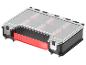 Boîte de rangement modulaire avec couvercle transparent et compartiments rouges amovibles
