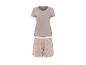 Damespyjama: beige T-shirt en short met bloemenprint.