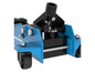 Un cric hydraulique bleu avec des roues de la marque Hebetechnik.