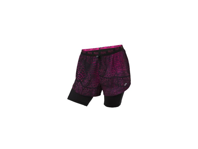 Dubbele hardloopshorts met abstracte roze en zwarte print.