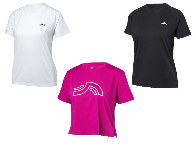 Drie Crivit sport T-shirts in wit, zwart en fuchsia.