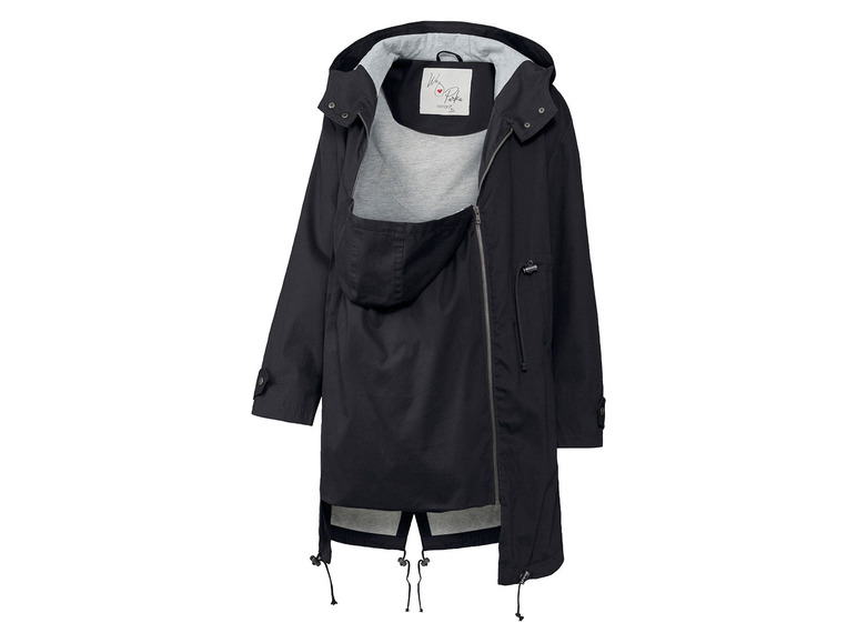 Zwarte parka met ingebouwde draagzak van We Love Parka.