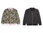 Deux blousons bomber : un à imprimé tropical et un noir.