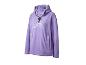 Paarse fleece hoodie met zwarte trekkoorden.