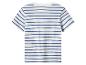 Kinder T-shirt met blauwe en witte strepen, achteraanzicht.