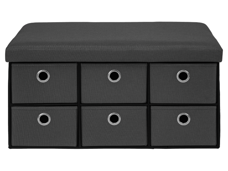 Donkergrijze poef met zes opberglades
