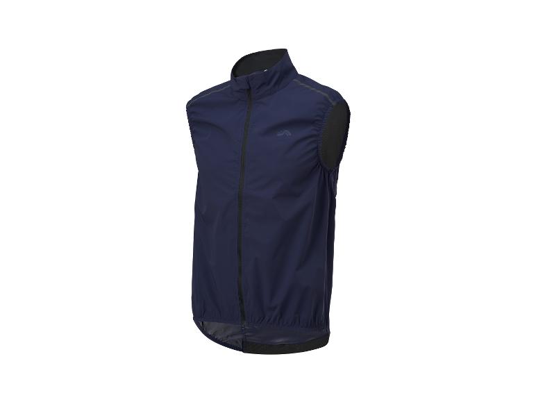 Donkerblauw fietsvest zonder mouwen.
