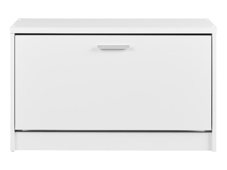 Un meuble à chaussures blanc avec un tiroir.