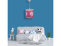 Een roze kinderlamp met een afbeelding van een hond.