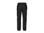 Pantalon de travail noir avec poches latérales et coutures rouges.