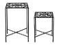 Set van 2 zwarte metalen plantenstandaards met decoratief patroon