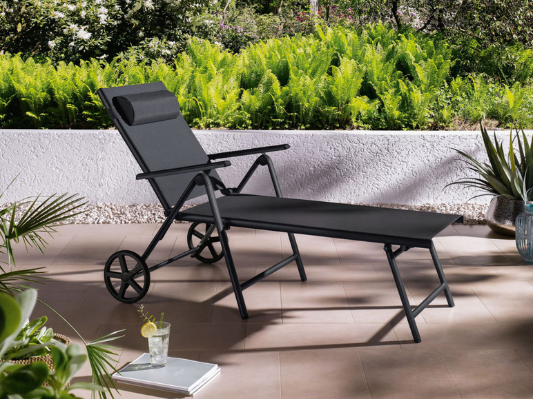 Aller en mode plein écran LIVARNO home Chaise longue en aluminium »Houston«, pliable, roues - Photo 2