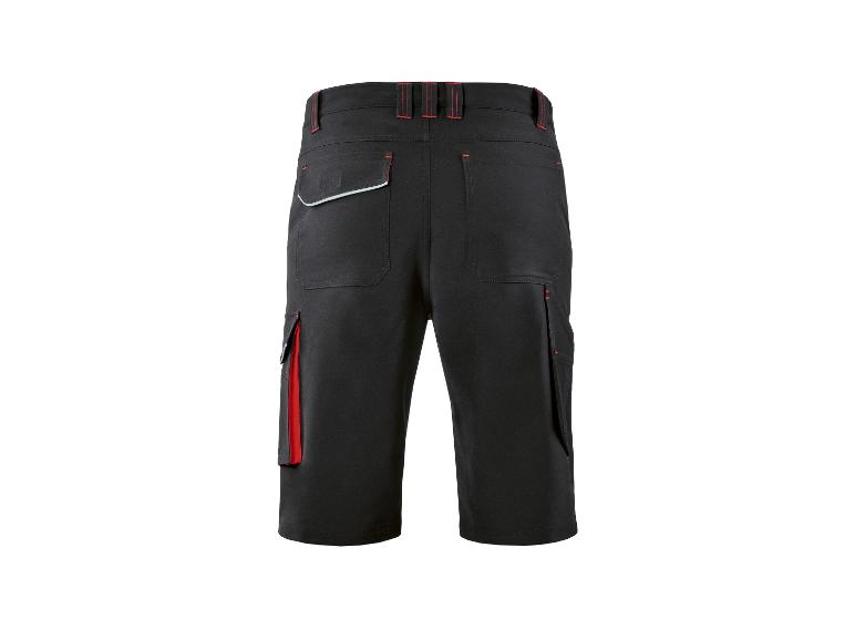 Short de travail noir avec détails rouges et poches latérales, vue arrière.