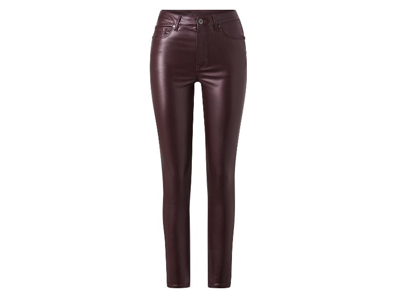 Donker bordeauxrode skinny jeans van imitatieleer.