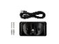 USB-C-kabel, zwarte wandhouder en schroeven met pluggen.