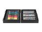 Coffret d'art ouvert avec crayons de couleur et tubes de peinture Cretlando