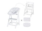 Une chaise haute Stokke Tripp Trapp blanche avec deux coussins.