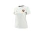 Wit sport-T-shirt met korte mouwen en een kleurrijk logo op de borst.