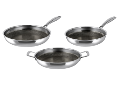 SILVERCREST® Poêles en acier inoxydable : poêles à frire (Ø 24 et 28 cm) et poêle à servir (Ø 28 cm)