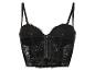 Un soutien-gorge noir en dentelle de style bustier.