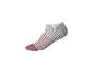 Chaussette courte rayée avec bout rose et talon gris.