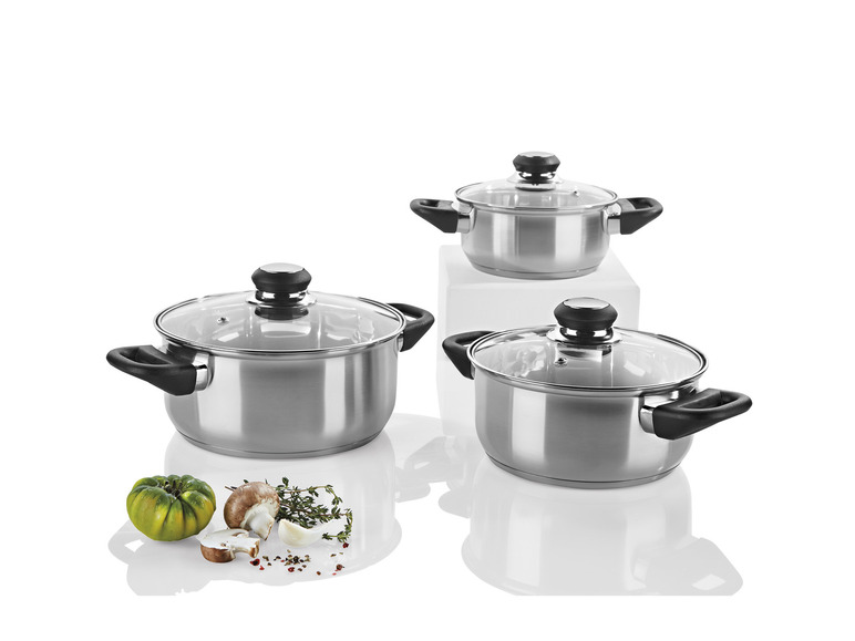 Set Pentole In Acciaio Inox 12 Pezzi Con Coperchi Vetro - Compatibile Induzione, Per Zuppe E Stufati