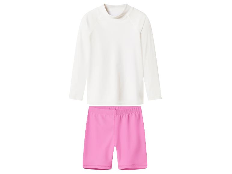Ensemble de bain enfant: t-shirt blanc à manches longues et short rose
