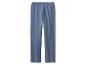 Blauwe, losvallende trainingsbroek met elastische tailleband.