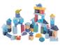 Ensemble de blocs de construction en bois sur le thème marin, avec animaux et éléments sous-marins.