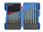Een set Parkside boortjes in een blauwe koffer.