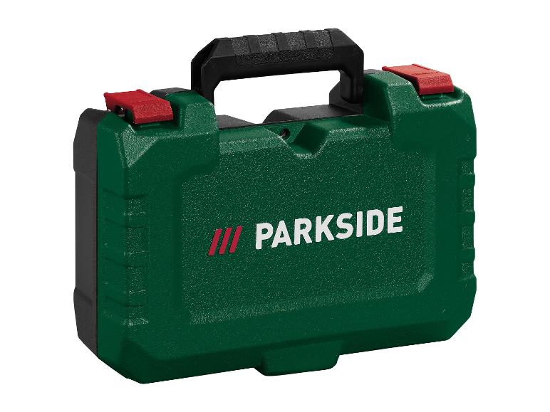 Groene Parkside gereedschapskist met handvat.