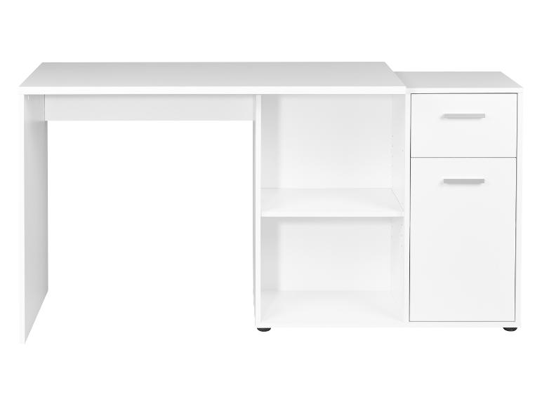 Wit bureau met planken en lades, ideaal voor kantoor of studie.