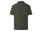 Donkergroen geribbeld poloshirt met korte mouwen en een klein zakje op de linkermouw.