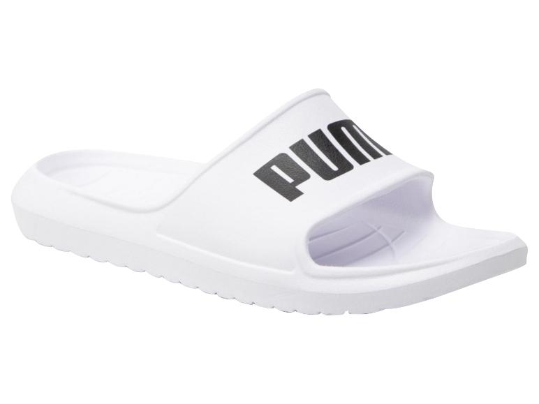 Witte zwembadslippers met zwart logo