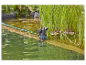 Gardena vijverpomp in het water tussen planten.