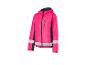 Een roze windjack met reflecterende strepen.