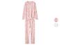 Pyjama femme rose à pois, avec un échantillon de tissu supplémentaire à cœurs.