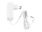 Adaptateur secteur blanc avec prise européenne et câble avec connecteur DC.