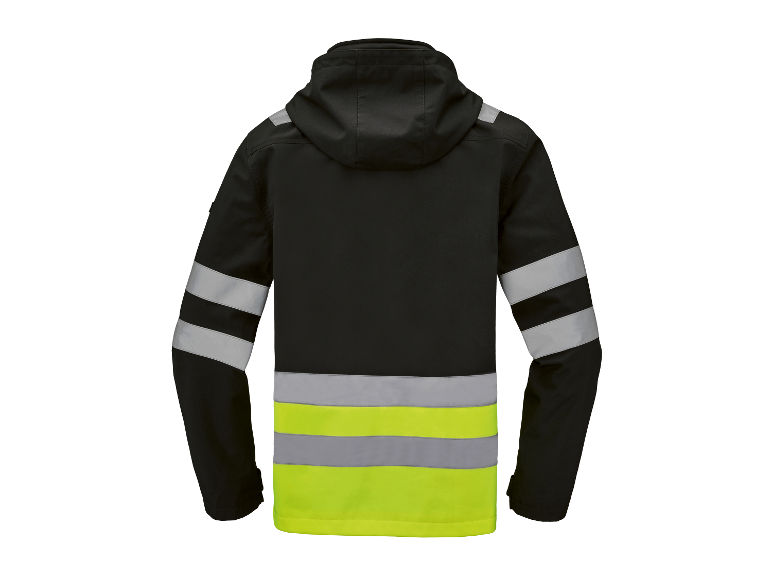 Veste noire à capuche avec bandes réfléchissantes.