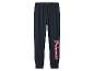 Donkerblauwe joggingbroek voor meisjes met een roze 'Princess'-opdruk op de pijp.